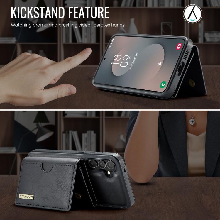 For Samsung Galaxy S25 FE 5G DG.MING M6 Series RFID Tri-fold Card Bag Removable Leather Phone Case