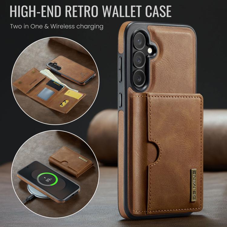 For Samsung Galaxy S25 FE 5G DG.MING M6 Series RFID Tri-fold Card Bag Removable Leather Phone Case