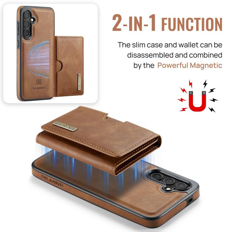 For Samsung Galaxy S25 FE 5G DG.MING M6 Series RFID Tri-fold Card Bag Removable Leather Phone Case