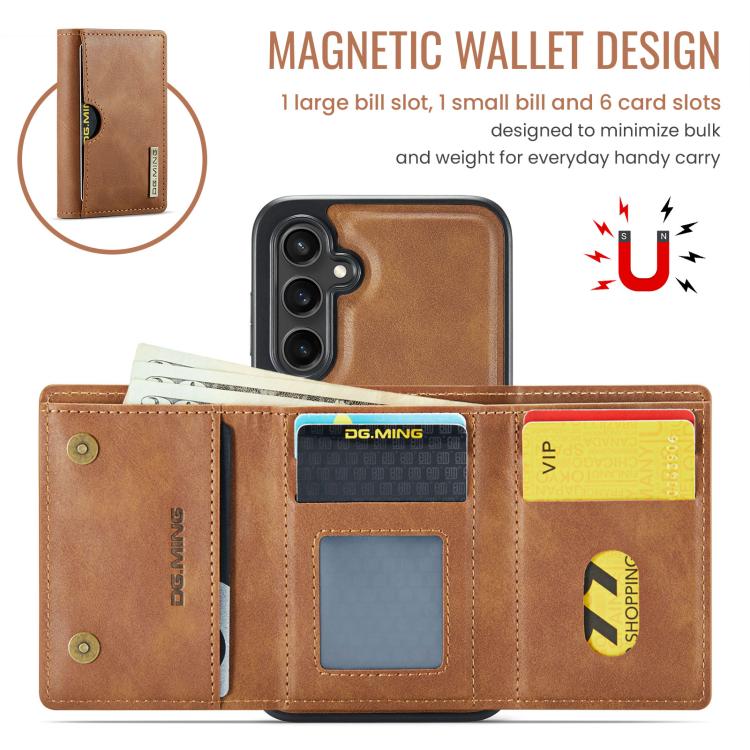 For Samsung Galaxy S25 FE 5G DG.MING M6 Series RFID Tri-fold Card Bag Removable Leather Phone Case