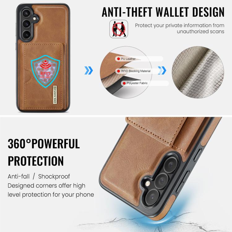 For Samsung Galaxy S25 FE 5G DG.MING M6 Series RFID Tri-fold Card Bag Removable Leather Phone Case