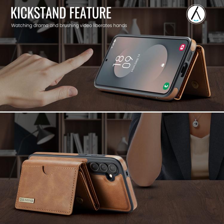 For Samsung Galaxy S25 FE 5G DG.MING M6 Series RFID Tri-fold Card Bag Removable Leather Phone Case