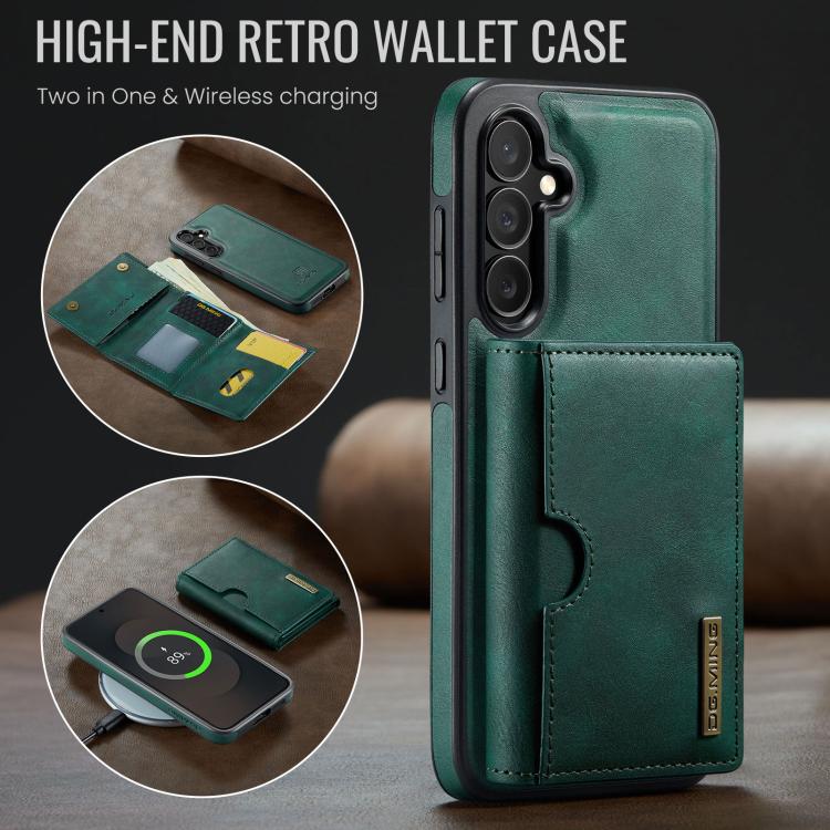 For Samsung Galaxy S25 FE 5G DG.MING M6 Series RFID Tri-fold Card Bag Removable Leather Phone Case