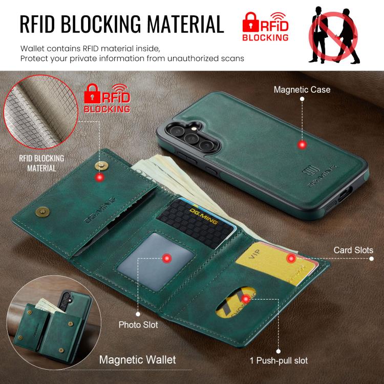 For Samsung Galaxy S25 FE 5G DG.MING M6 Series RFID Tri-fold Card Bag Removable Leather Phone Case