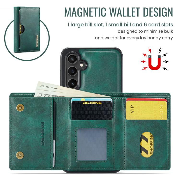 For Samsung Galaxy S25 FE 5G DG.MING M6 Series RFID Tri-fold Card Bag Removable Leather Phone Case