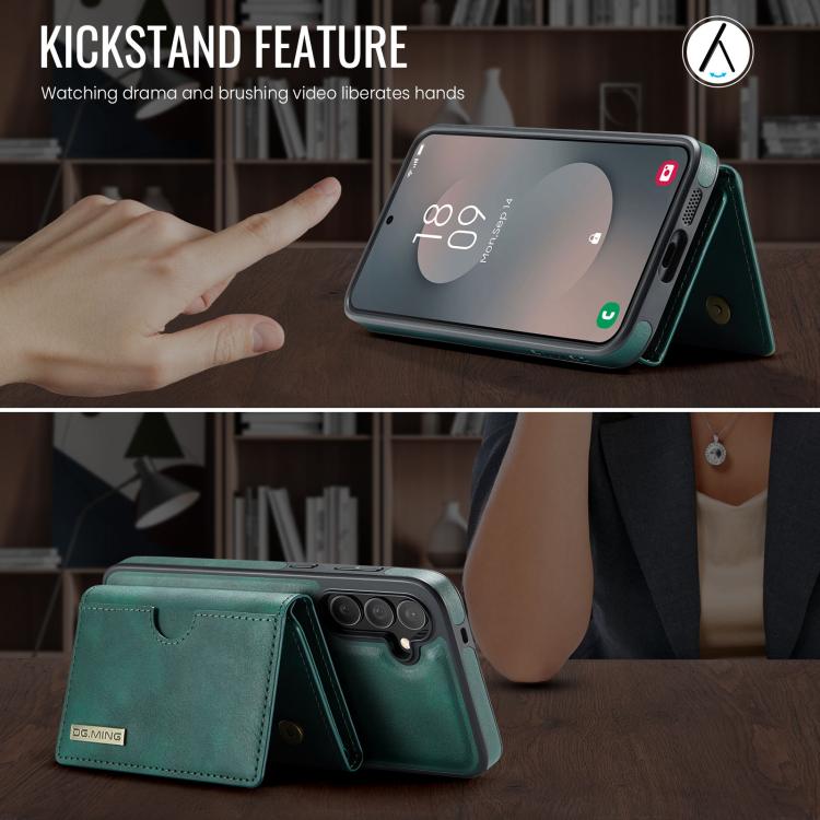 For Samsung Galaxy S25 FE 5G DG.MING M6 Series RFID Tri-fold Card Bag Removable Leather Phone Case