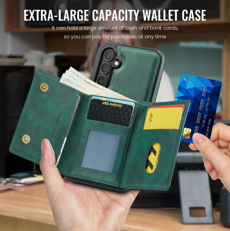 For Samsung Galaxy S25 FE 5G DG.MING M6 Series RFID Tri-fold Card Bag Removable Leather Phone Case