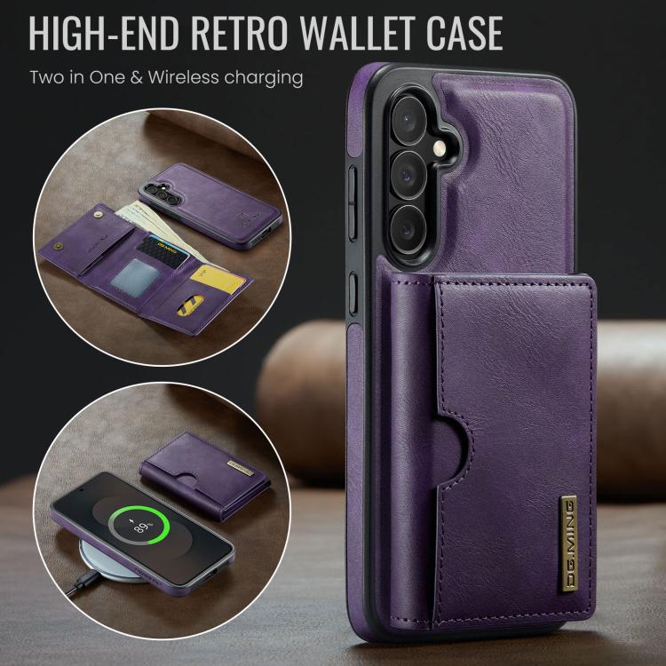 For Samsung Galaxy S25 FE 5G DG.MING M6 Series RFID Tri-fold Card Bag Removable Leather Phone Case