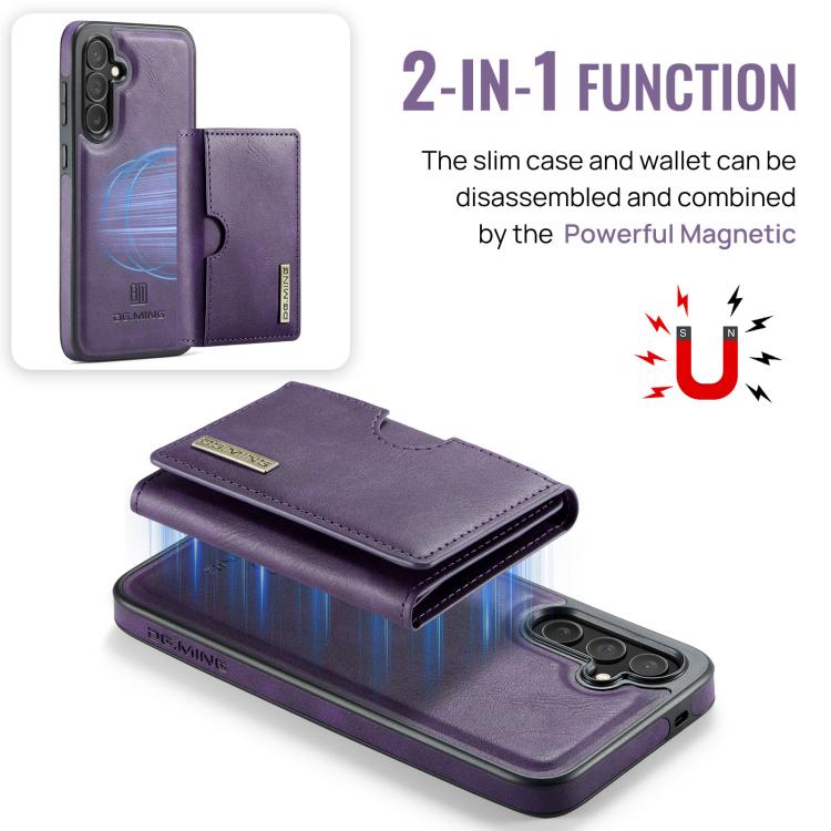 For Samsung Galaxy S25 FE 5G DG.MING M6 Series RFID Tri-fold Card Bag Removable Leather Phone Case