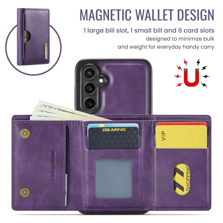 For Samsung Galaxy S25 FE 5G DG.MING M6 Series RFID Tri-fold Card Bag Removable Leather Phone Case