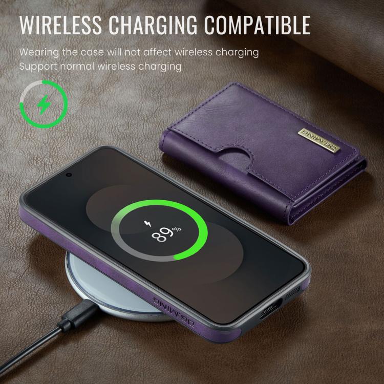 For Samsung Galaxy S25 FE 5G DG.MING M6 Series RFID Tri-fold Card Bag Removable Leather Phone Case