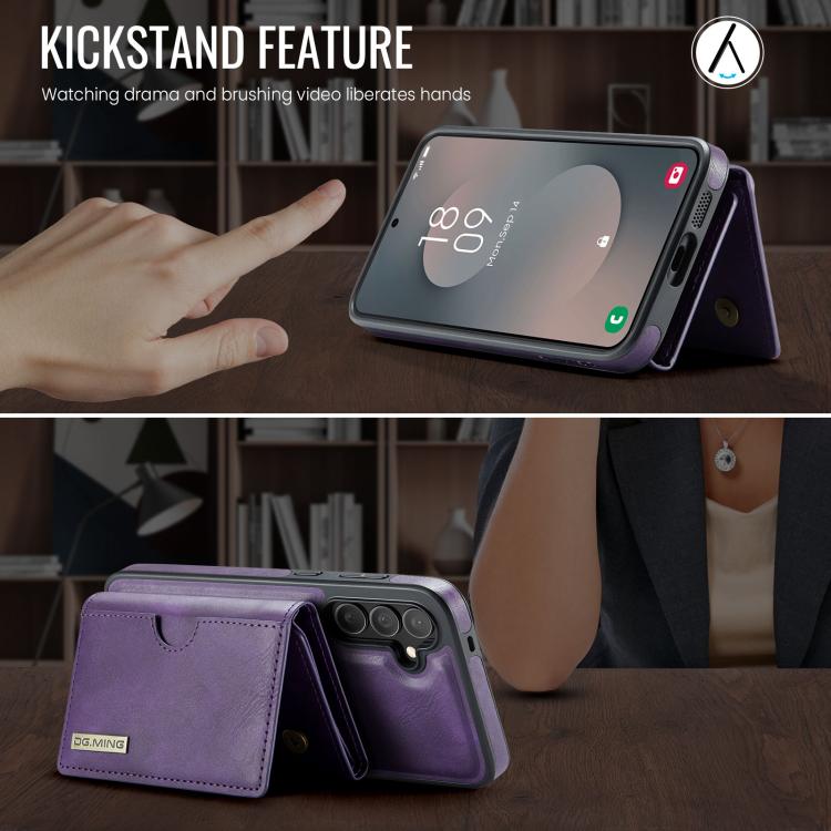 For Samsung Galaxy S25 FE 5G DG.MING M6 Series RFID Tri-fold Card Bag Removable Leather Phone Case