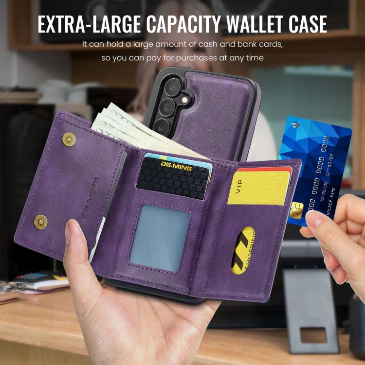 For Samsung Galaxy S25 FE 5G DG.MING M6 Series RFID Tri-fold Card Bag Removable Leather Phone Case