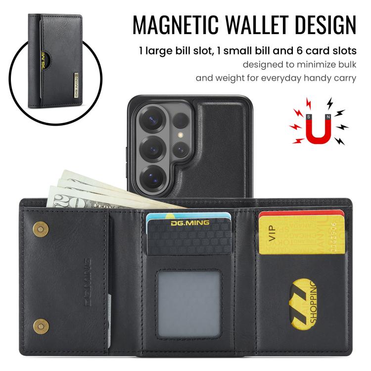 For Samsung Galaxy S26 Ultra 5G DG.MING M6 Series RFID Tri-fold Card Bag Removable Leather Phone Case