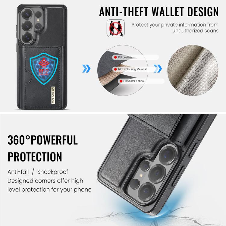 For Samsung Galaxy S26 Ultra 5G DG.MING M6 Series RFID Tri-fold Card Bag Removable Leather Phone Case