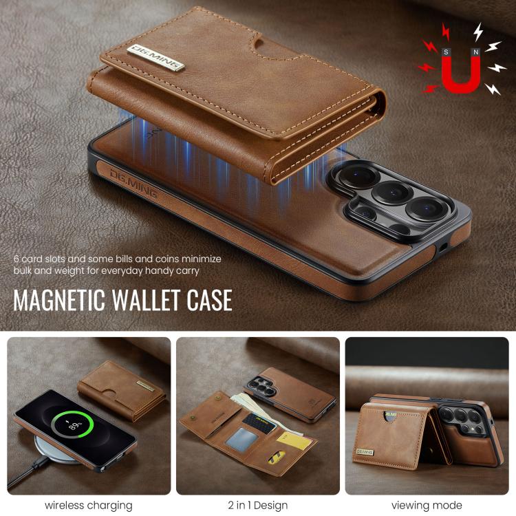 For Samsung Galaxy S26 Ultra 5G DG.MING M6 Series RFID Tri-fold Card Bag Removable Leather Phone Case