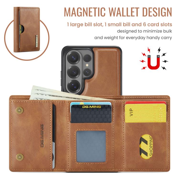 For Samsung Galaxy S26 Ultra 5G DG.MING M6 Series RFID Tri-fold Card Bag Removable Leather Phone Case