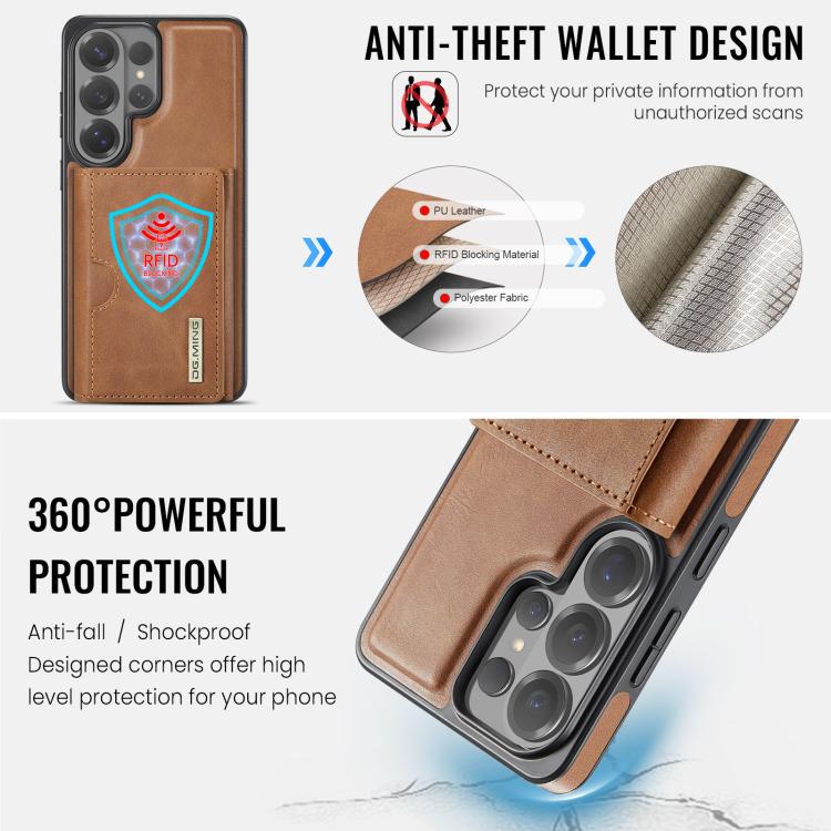 For Samsung Galaxy S26 Ultra 5G DG.MING M6 Series RFID Tri-fold Card Bag Removable Leather Phone Case