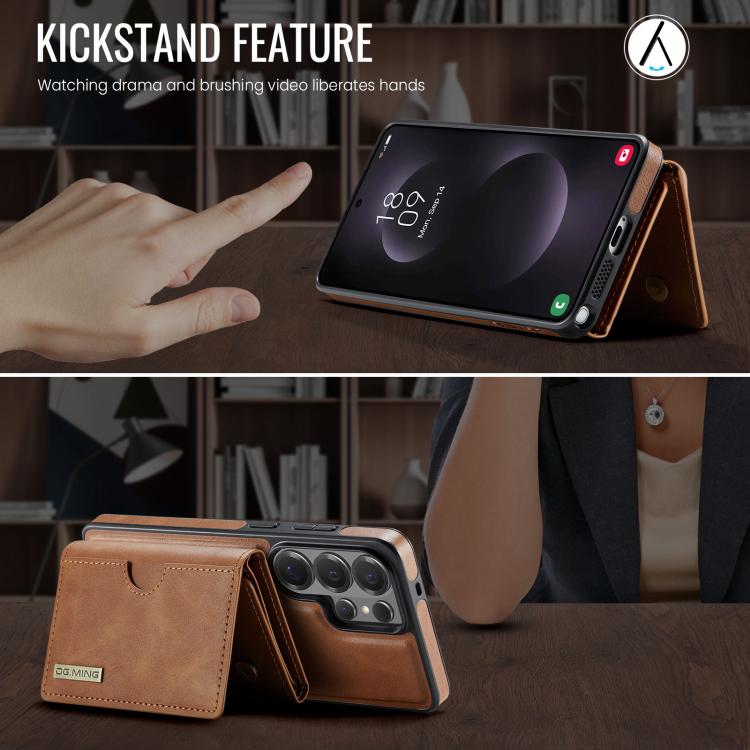 For Samsung Galaxy S26 Ultra 5G DG.MING M6 Series RFID Tri-fold Card Bag Removable Leather Phone Case