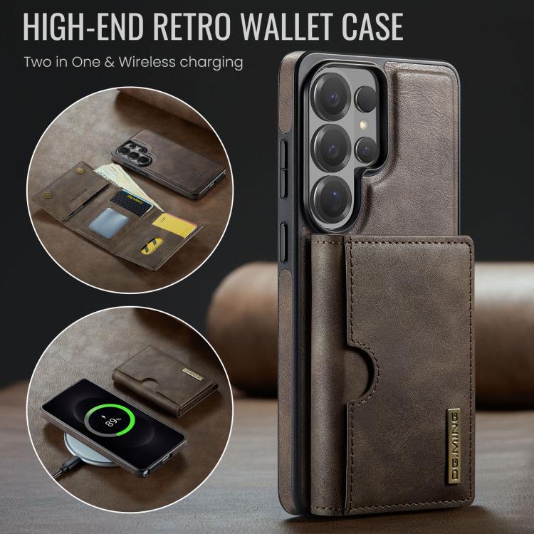 For Samsung Galaxy S26 Ultra 5G DG.MING M6 Series RFID Tri-fold Card Bag Removable Leather Phone Case