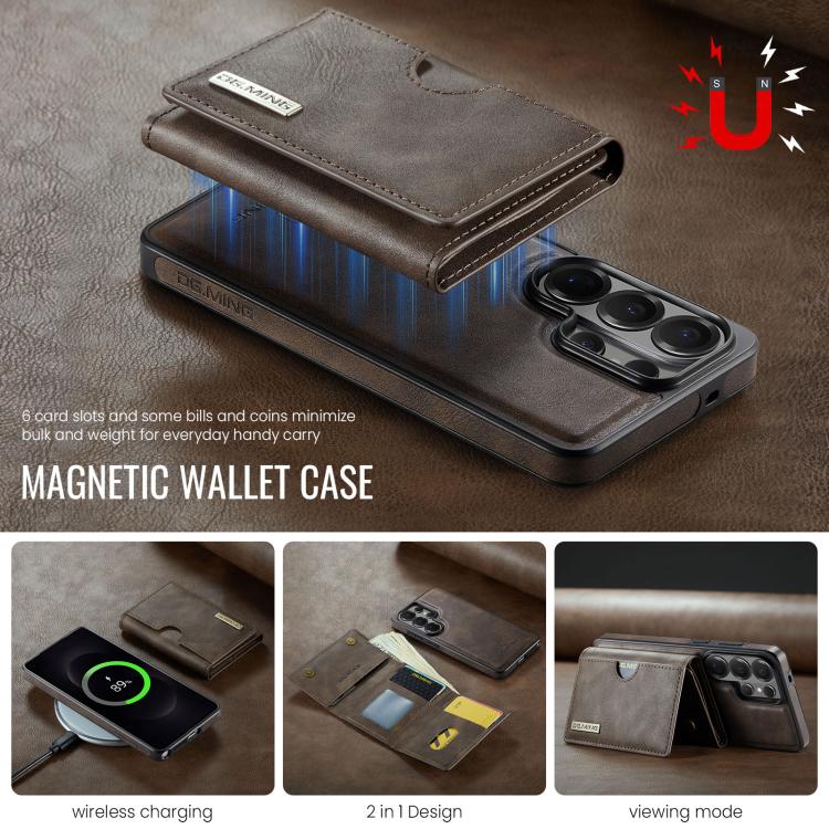 For Samsung Galaxy S26 Ultra 5G DG.MING M6 Series RFID Tri-fold Card Bag Removable Leather Phone Case