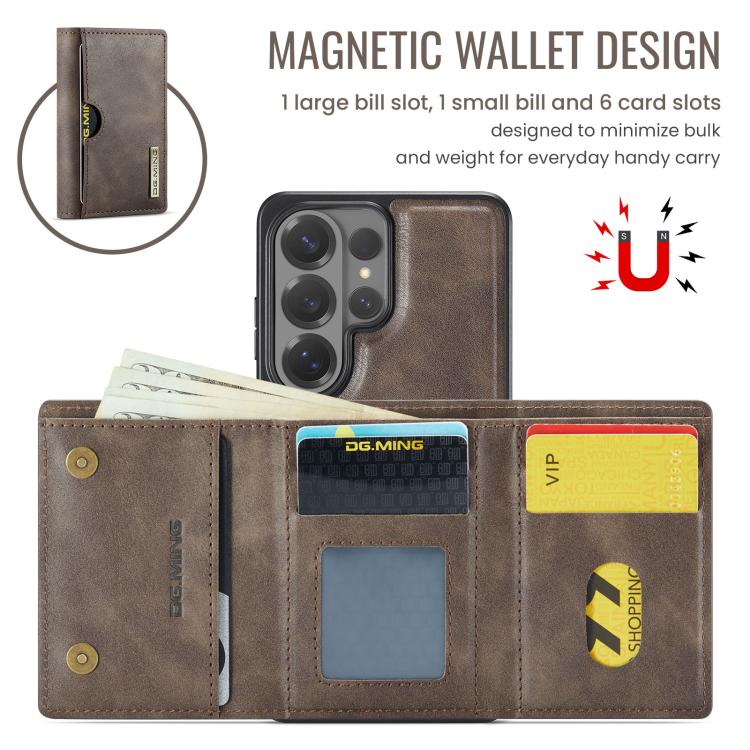 For Samsung Galaxy S26 Ultra 5G DG.MING M6 Series RFID Tri-fold Card Bag Removable Leather Phone Case