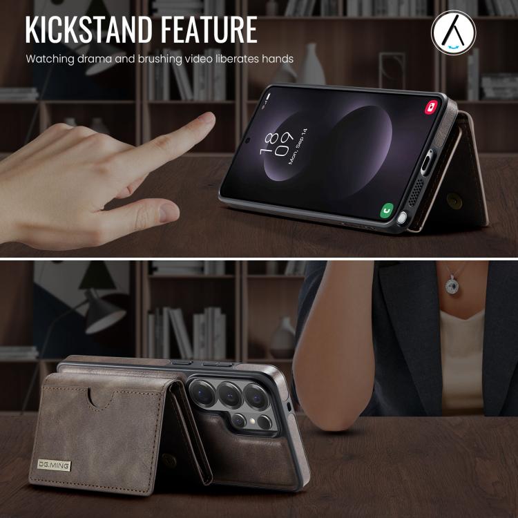 For Samsung Galaxy S26 Ultra 5G DG.MING M6 Series RFID Tri-fold Card Bag Removable Leather Phone Case