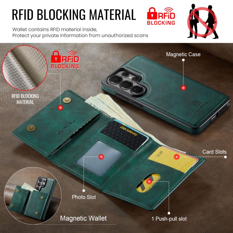 For Samsung Galaxy S26 Ultra 5G DG.MING M6 Series RFID Tri-fold Card Bag Removable Leather Phone Case
