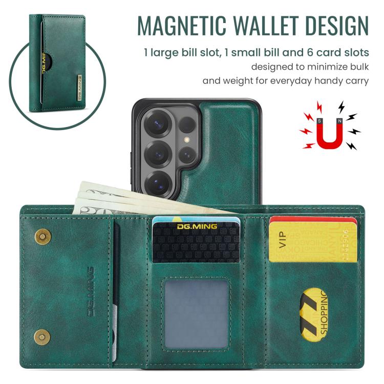 For Samsung Galaxy S26 Ultra 5G DG.MING M6 Series RFID Tri-fold Card Bag Removable Leather Phone Case