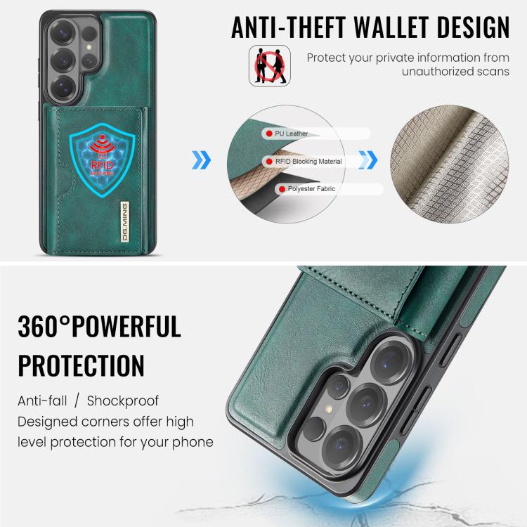 For Samsung Galaxy S26 Ultra 5G DG.MING M6 Series RFID Tri-fold Card Bag Removable Leather Phone Case