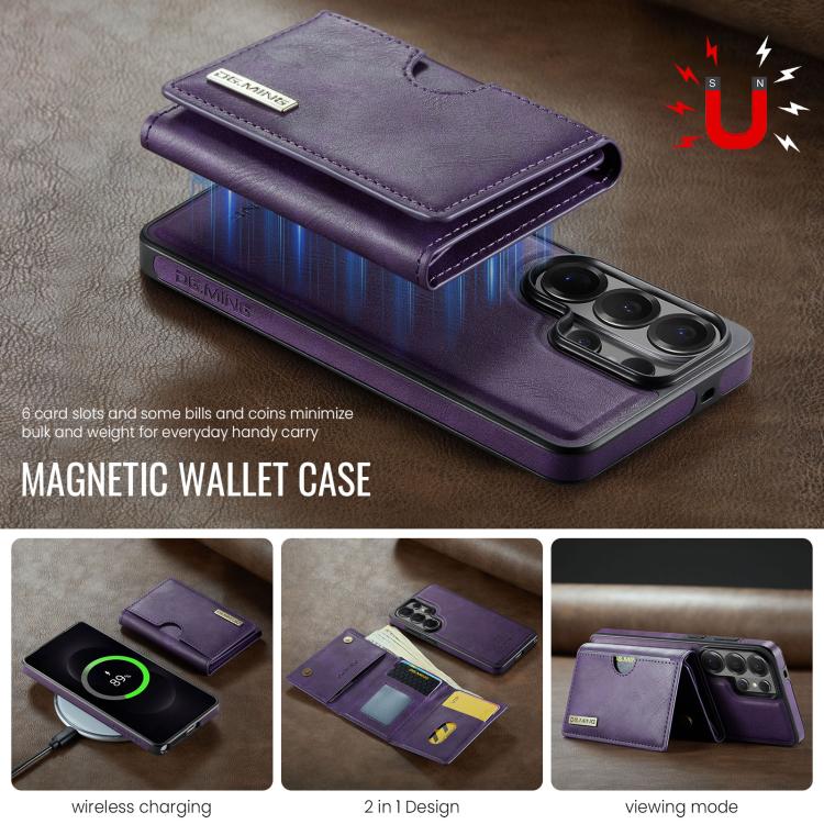 For Samsung Galaxy S26 Ultra 5G DG.MING M6 Series RFID Tri-fold Card Bag Removable Leather Phone Case