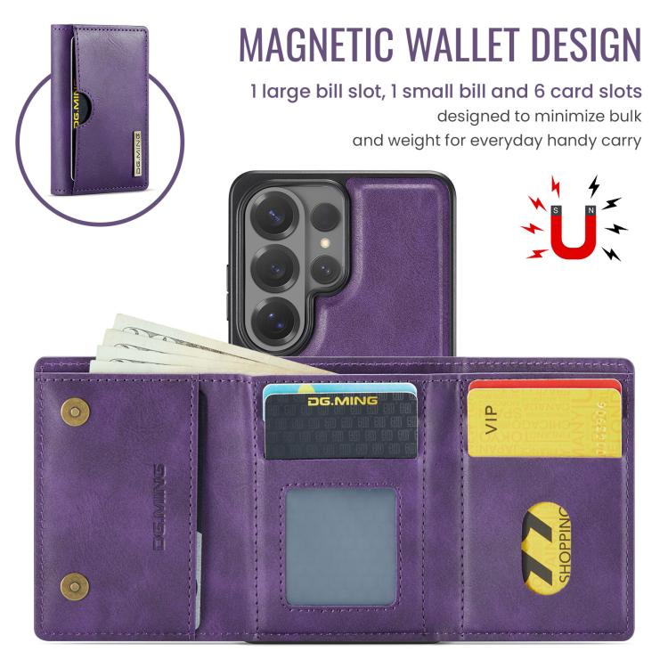 For Samsung Galaxy S26 Ultra 5G DG.MING M6 Series RFID Tri-fold Card Bag Removable Leather Phone Case