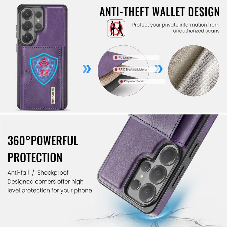 For Samsung Galaxy S26 Ultra 5G DG.MING M6 Series RFID Tri-fold Card Bag Removable Leather Phone Case