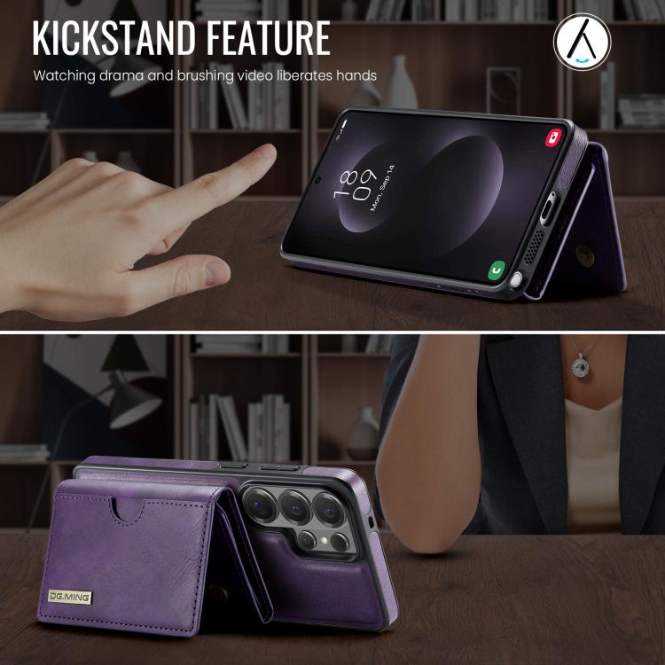 For Samsung Galaxy S26 Ultra 5G DG.MING M6 Series RFID Tri-fold Card Bag Removable Leather Phone Case