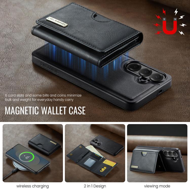 For Samsung Galaxy S26+ 5G DG.MING M6 Series RFID Tri-fold Card Bag Removable Leather Phone Case