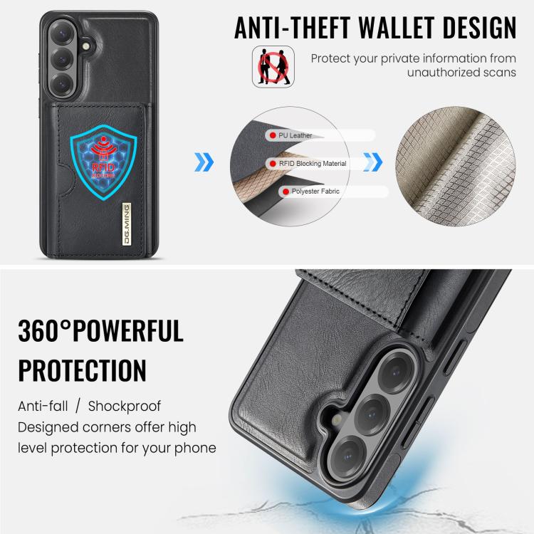 For Samsung Galaxy S26+ 5G DG.MING M6 Series RFID Tri-fold Card Bag Removable Leather Phone Case