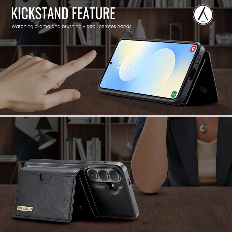 For Samsung Galaxy S26+ 5G DG.MING M6 Series RFID Tri-fold Card Bag Removable Leather Phone Case