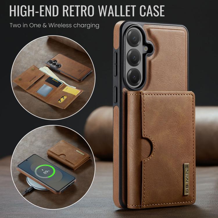For Samsung Galaxy S26+ 5G DG.MING M6 Series RFID Tri-fold Card Bag Removable Leather Phone Case