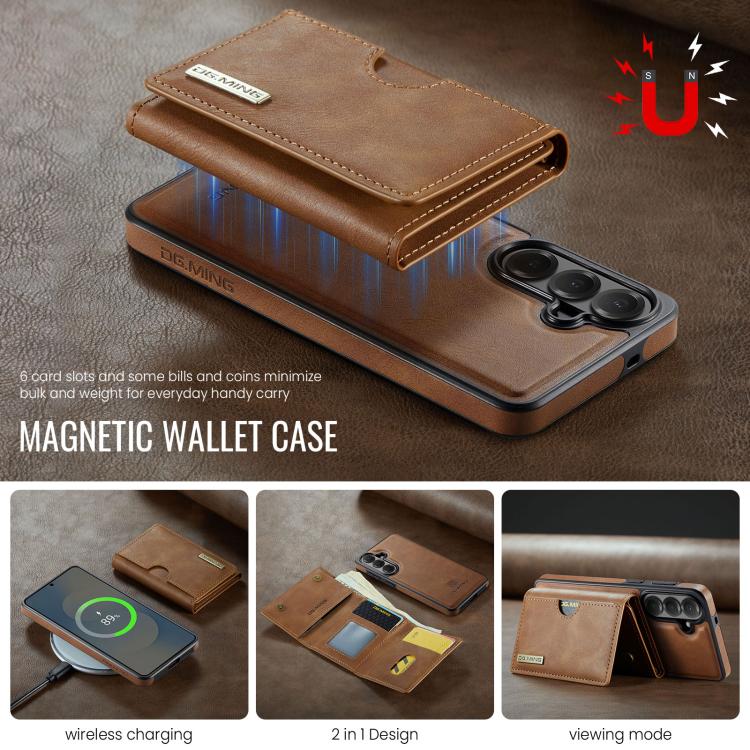 For Samsung Galaxy S26+ 5G DG.MING M6 Series RFID Tri-fold Card Bag Removable Leather Phone Case
