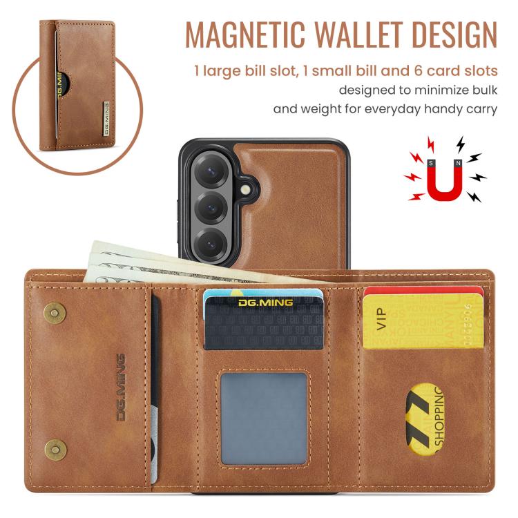 For Samsung Galaxy S26+ 5G DG.MING M6 Series RFID Tri-fold Card Bag Removable Leather Phone Case
