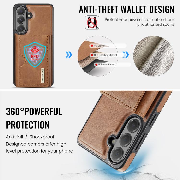 For Samsung Galaxy S26+ 5G DG.MING M6 Series RFID Tri-fold Card Bag Removable Leather Phone Case
