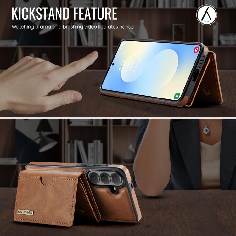 For Samsung Galaxy S26+ 5G DG.MING M6 Series RFID Tri-fold Card Bag Removable Leather Phone Case