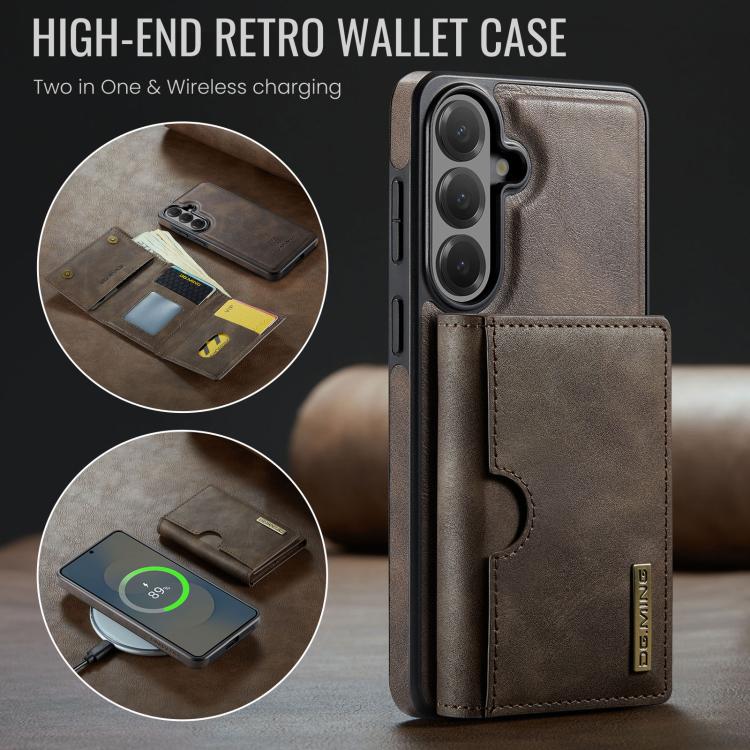 For Samsung Galaxy S26+ 5G DG.MING M6 Series RFID Tri-fold Card Bag Removable Leather Phone Case