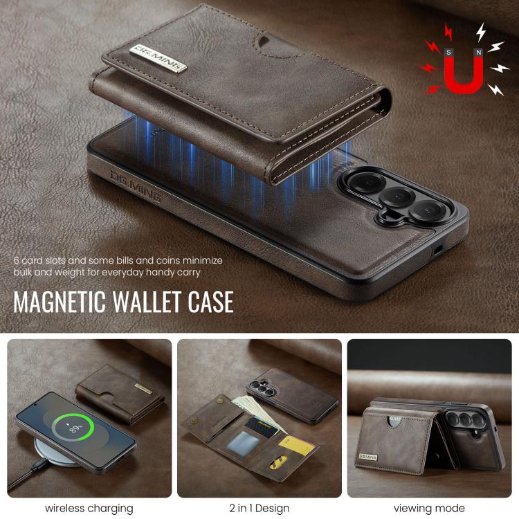 For Samsung Galaxy S26+ 5G DG.MING M6 Series RFID Tri-fold Card Bag Removable Leather Phone Case