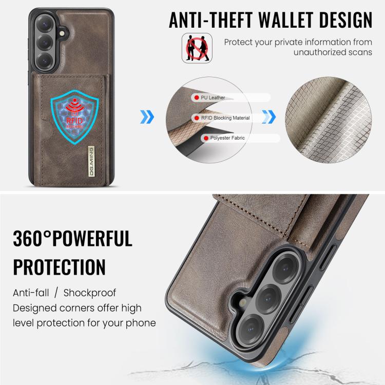 For Samsung Galaxy S26+ 5G DG.MING M6 Series RFID Tri-fold Card Bag Removable Leather Phone Case