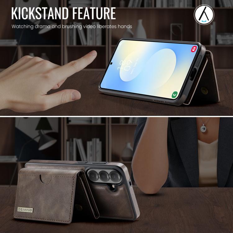 For Samsung Galaxy S26+ 5G DG.MING M6 Series RFID Tri-fold Card Bag Removable Leather Phone Case