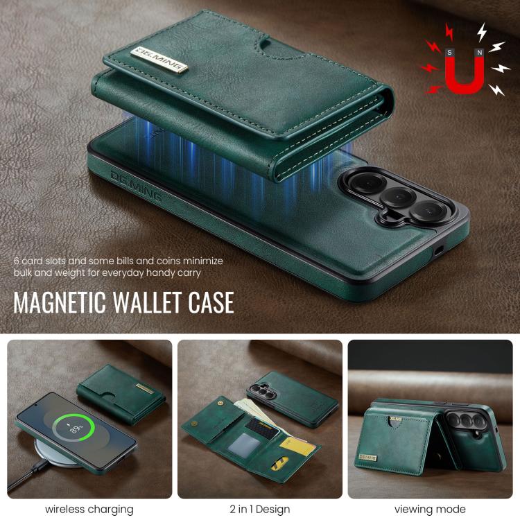 For Samsung Galaxy S26+ 5G DG.MING M6 Series RFID Tri-fold Card Bag Removable Leather Phone Case