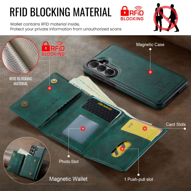 For Samsung Galaxy S26+ 5G DG.MING M6 Series RFID Tri-fold Card Bag Removable Leather Phone Case