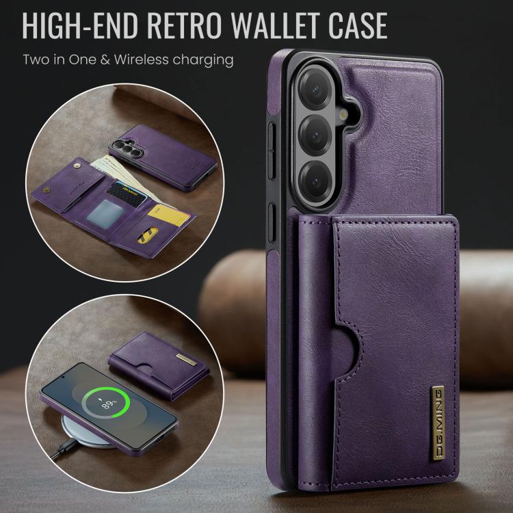 For Samsung Galaxy S26+ 5G DG.MING M6 Series RFID Tri-fold Card Bag Removable Leather Phone Case