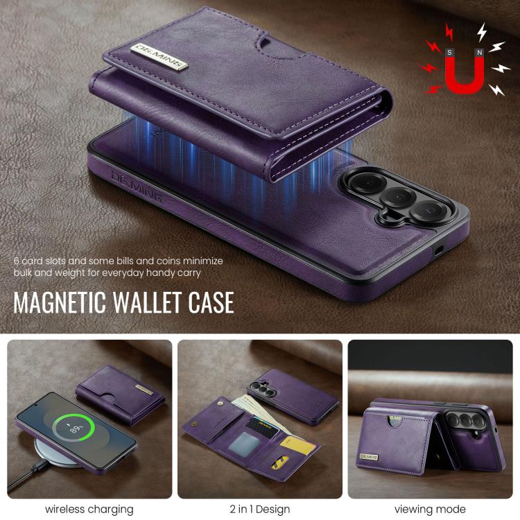 For Samsung Galaxy S26+ 5G DG.MING M6 Series RFID Tri-fold Card Bag Removable Leather Phone Case